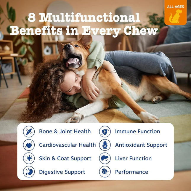 Dog Multivitamin, Chewable Dog Vitamins and Supplements for Hip & Joints, Skin & Coat, Omega 3 Fish Oil for Dogs- Chicken- 120ct