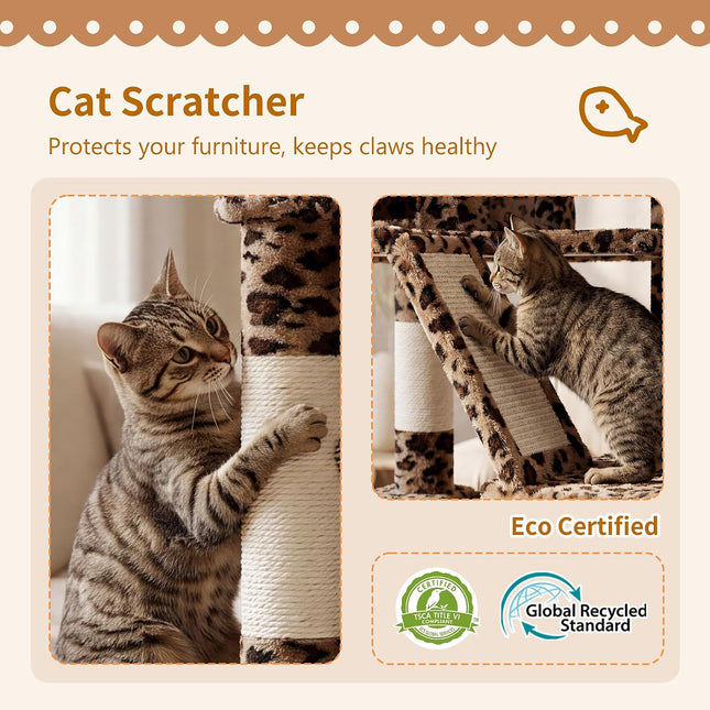 Heybly Cat Tree, 71-Inch-Tall Tower for Indoor Cats with 2 Perches HCT034BW