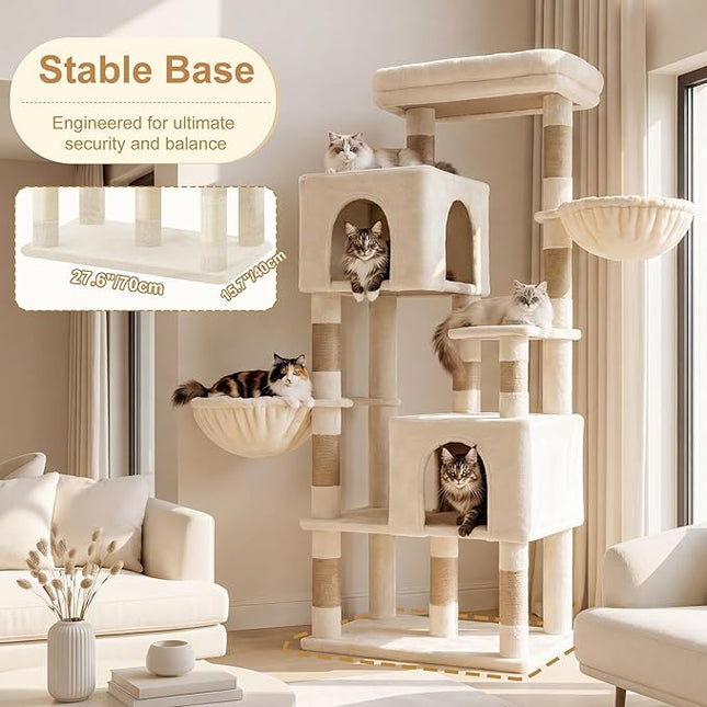 Heybly 173cm Cat Tree with Oversized Top Platform & Wide Base, Beige