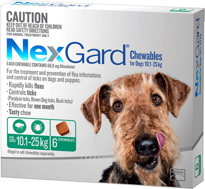 Nexgard, Flea & Tick Monthly Chew, Dog, 10.1-25kg, 6pk