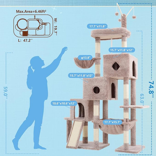 Hey-brother Cat Tree Tower with 3 Condos, Step Climbing Pathway MPJ081MU