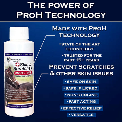 Show Out Skin & Scratches 4 oz Concentrate - Fast Relief and Prevention for Horse Care