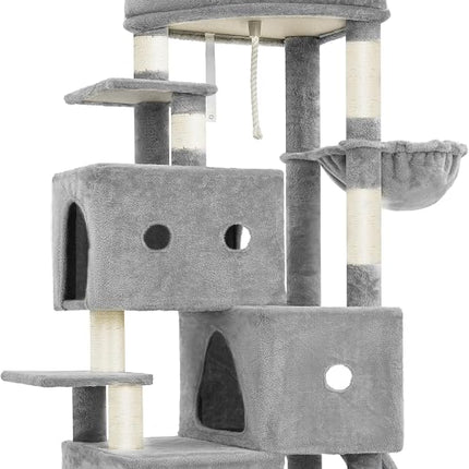 Heybly Cat Tree, 188cm Streamlined Cat Tower for Large Cats with 3-Tier,Light Gray