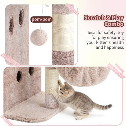 Heybly Cat Tree, 65cm Cat Tower with Spacious Top Perch for Large Cats,Mushroom
