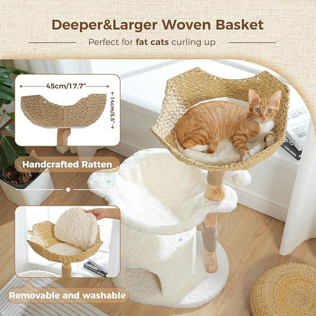 PAWZ Road Modern Cat Tree, Real Wood Cat Tower for Indoor Large Cats, Luxury Furniture with Large Cozy Hammock(Dia=40cm)