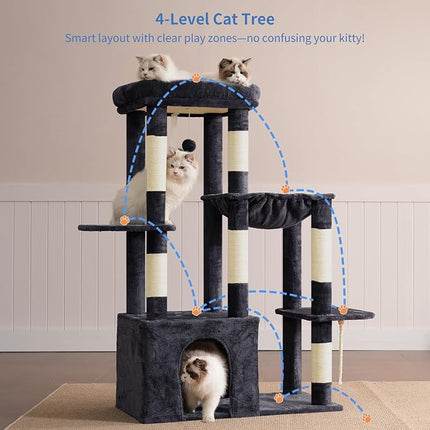 Heybly Heavy Duty Cat Tree, Tower for Indoor Cats Large Adult, Tall Cat Condo House with Extra-Large Baseboard,Smoky Gray HCT026G