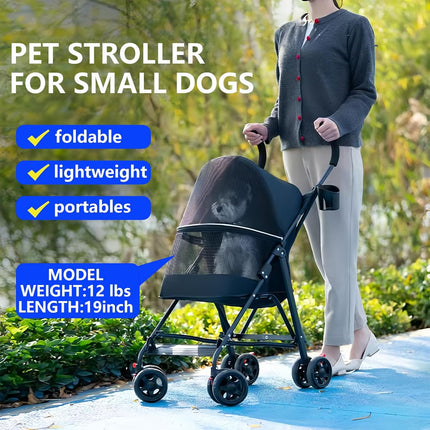 Pet Stroller with Mesh Ventilation, Lightweight Foldable Design, Black