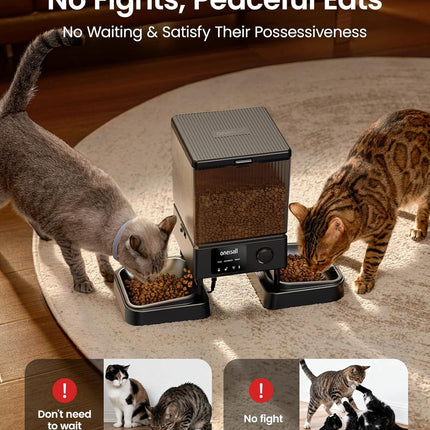 oneisall 5G WiFi Automatic Cat Feeder for 2 Cats, App Control, 20 Cups/5L