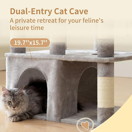 Heybly Cat Tree, 71-Inch Tall Cat Tower for Large Maine Coon Cats HCT037W | Light Gray