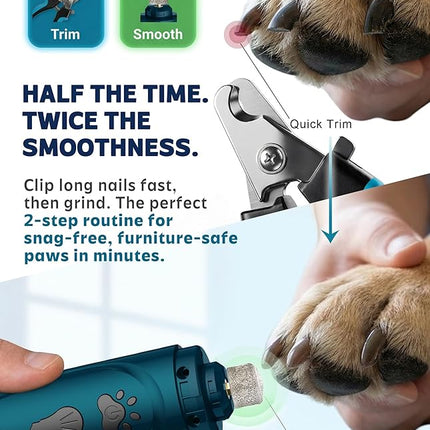 YABIFE Super Quiet Dog Nail Grinder & Clippers Kit with 2 LED Lights, 3 Speeds Up to 12,000 RPM
