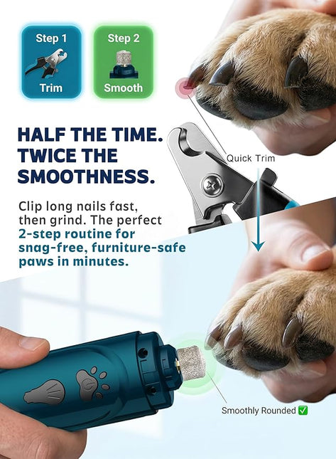 YABIFE Super Quiet Dog Nail Grinder & Clippers Kit with 2 LED Lights, 3 Speeds Up to 12,000 RPM