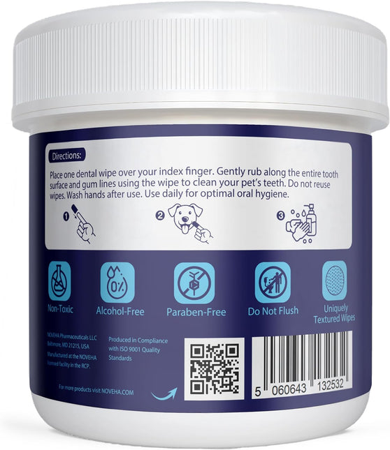 NOVEHA Pets Dental Finger Wipes for Dogs & Cats | Freshens Breath, Reduces Plaque | Healthier Gums,120pcs