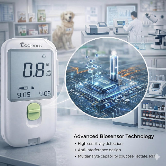 Pet Glucose & Lactate Monitor Kit, Pet Blood Analyzer for Dogs & Cats with Meter,  Fast 10s Results,0.8µL Sample for Horse Training
