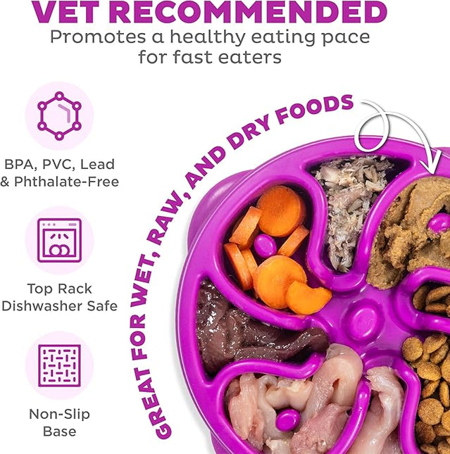 Outward Hound Fun Feeder Slo Bowl, Slow Feeder Dog Bowl, Medium/Mini, Purple