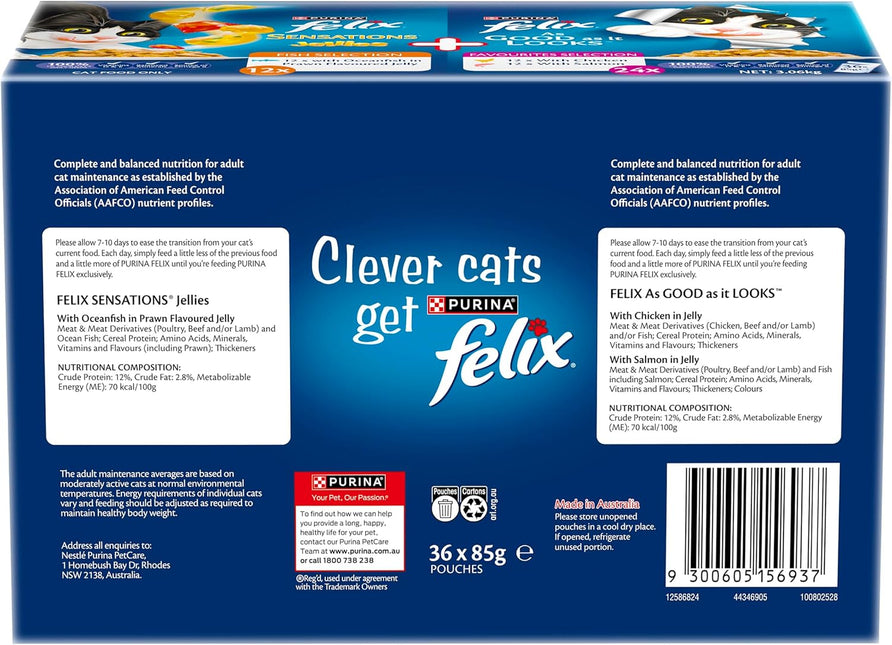 FELIX Adult As Good As It Looks™ & Sensations® Jellies Favourites Selection Wet Cat Food 36x85g