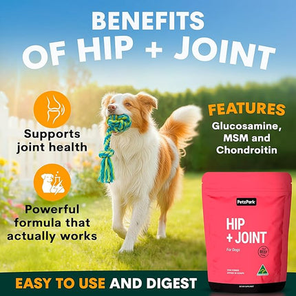 Petz Park Hip + Joint for Dogs 90 Scoops, Glucosamine for Dogs with Chondroitin and MSM, Dog Hip and Joint Supplement