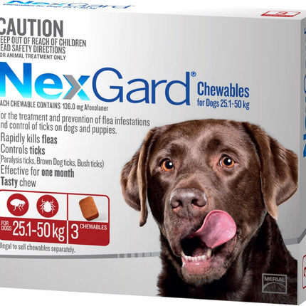 Nexgard Flea and Tick Chewable Tablets for Dog Extra Large 25.1 - 50 kg, Red (Pack of 3)