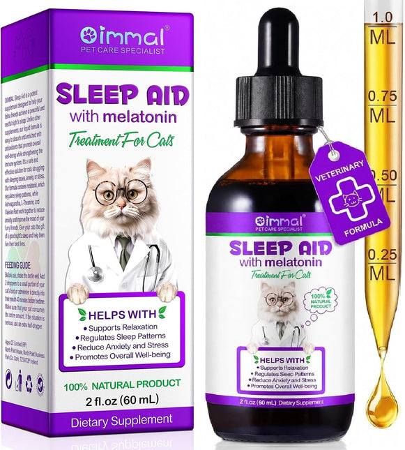 Melatonin Calming Drops for Cats & Kittens – Sleep Aid & Anxiety Relief Liquid,60ML