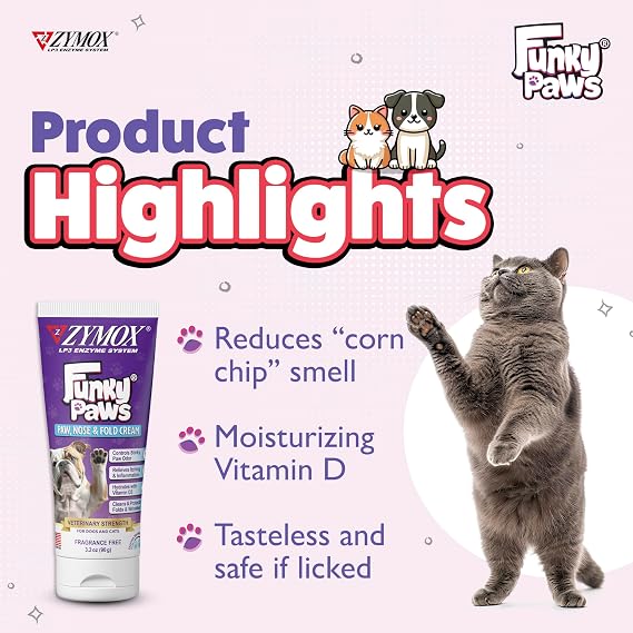 Zymox Funky Paws - Paw, Nose & Fold Cream for Dogs & Cats - Veterinary Strength - 90g