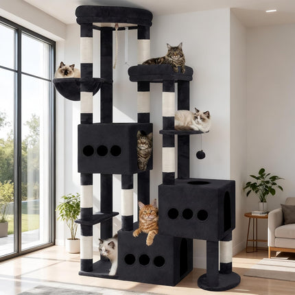 Gitelsnour Sturdy Cat Tree with 3 Large Cat Condos, 3 Platfroms, 71.7'' ,Drak Gray GCT036G