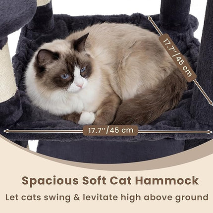 Heybly Cat Tree, 56" Multi-Level Easy Climb Tower for Large Cats HCT028G | Cat Furniture with 2 Perches, Cozy Hammock, Spacious Condo & Cat Basket, Durable Sisal Scratching Posts, Smoky Gray