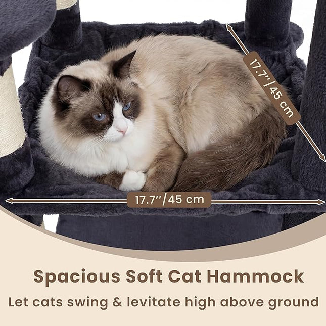 Heybly Cat Tree, 56" Multi-Level Easy Climb Tower for Large Cats HCT028G | Cat Furniture with 2 Perches, Cozy Hammock, Spacious Condo & Cat Basket, Durable Sisal Scratching Posts, Smoky Gray