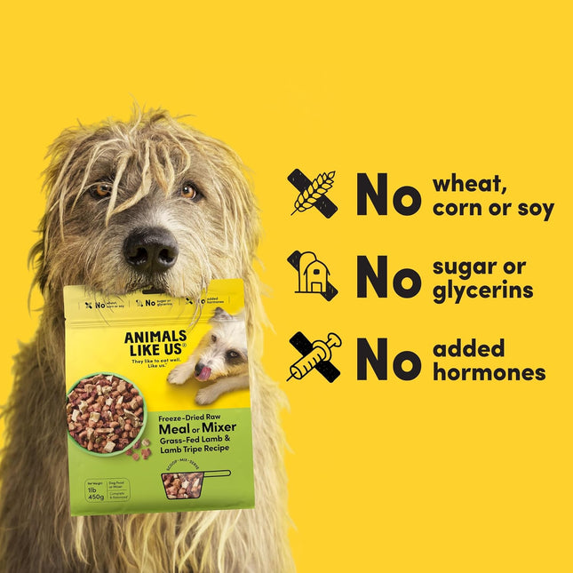 Freeze-Dried Raw Dog Meal Mixer Grass-Fed Lamb and Tripe 140g — Single Protein, Non-GMO, NZ Sourced