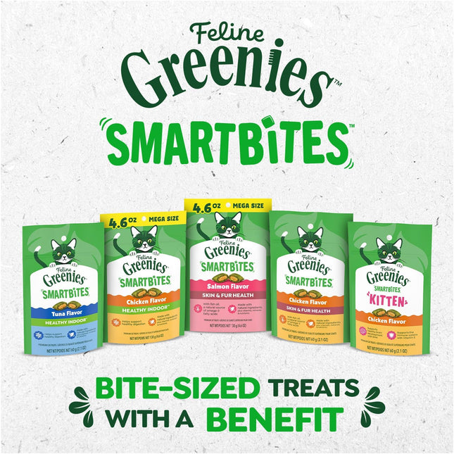FELINE GREENIES SMARTBITES Hairball Control Natural Cat Treats Chicken Flavor, (10) 4.6 oz. Pouches