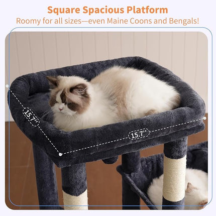Heybly Heavy Duty Cat Tree, Tower for Indoor Cats Large Adult, Tall Cat Condo House with Extra-Large Baseboard,Smoky Gray HCT026G