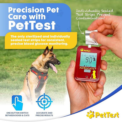 PetTest Blood Glucose Test Strips for Dogs & Cats, Individually Sealed, 50