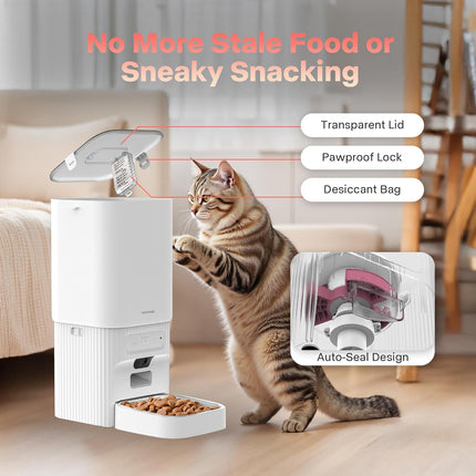 Yuposl Automatic Cat Feeder with Camera, 7L Anti-Jam Cat Food Dispenser, 1080P HD Video with Night Vision, 5G WiFi Automatic Dog Feeder, 1-15 Meals, 1-99 Portions