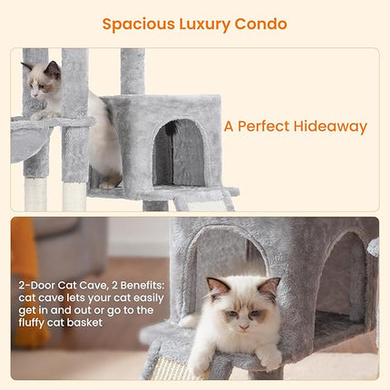 Heybly HCT005SW Cat Scratching Post with Cat Brush, Cat Tree for House Cats,Light Grey
