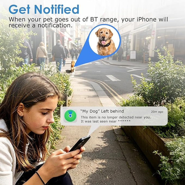 Pet Tracker for iPhone(iOS Only), Bluetooth Item Finder Works with Apple Find My, Pet Location Tracker with Collar Holder, IP68