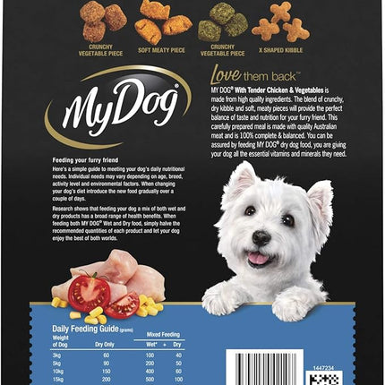 MY DOG Adult Dry Dog Food Tender Chicken & Vegetables 1.5kg Bag, 4 Pack