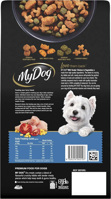 MY DOG Adult Dry Dog Food Tender Chicken & Vegetables 1.5kg Bag, 4 Pack