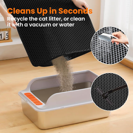 Cat Litter Mat Cat Litter Trapping Mat, Honeycomb Double Layer Design, Urine and Water Proof Material, Scatter Control, Less Waste, Easier to Clean,Washable (Black, 120 * 70 cm)