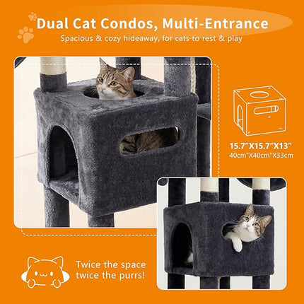 Heybly Cat Tree, 190cm Spacious & Tall Cat Tower for Large Cats, Smoky Gray HCT062G