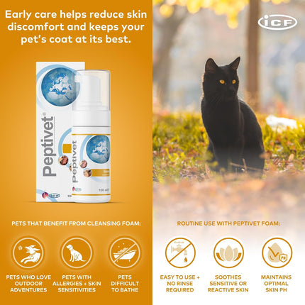 Peptivet Dog & Cat Skin Foam, No-Rinse Leave-On for Itchy Skin, 100 ml