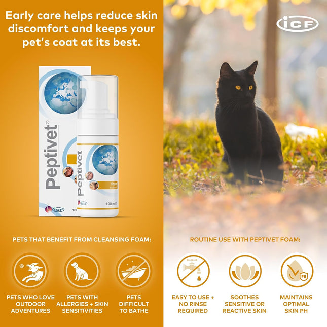 Peptivet Dog & Cat Skin Foam, No-Rinse Leave-On for Itchy Skin, 100 ml