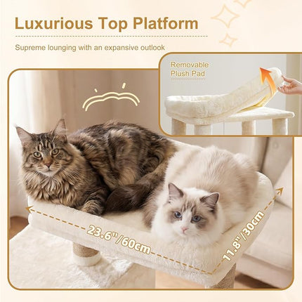 Heybly 173cm Cat Tower for Large Indoor Cats with 2 Condos, 2 Hammocks, 10 Sisal Scratching Posts,Beige HCT059MJ