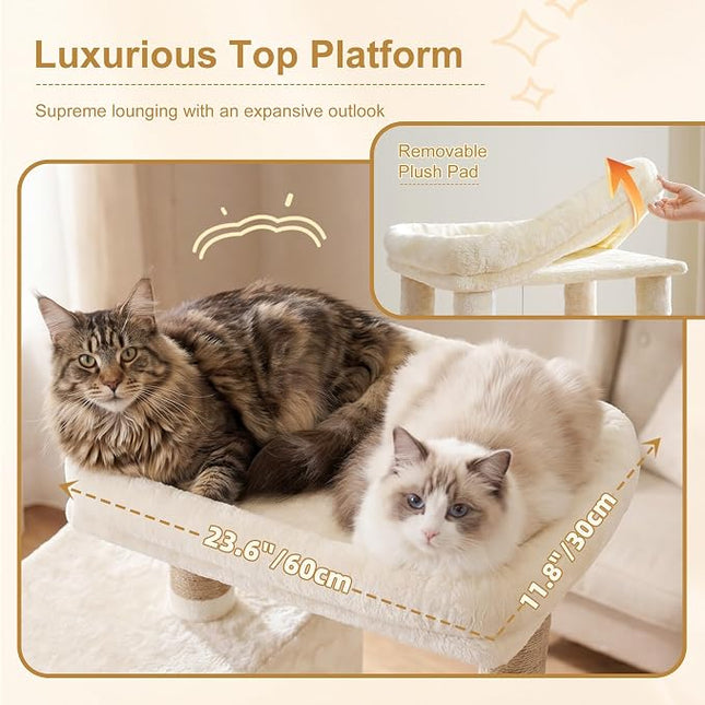 Heybly 173cm Cat Tower for Large Indoor Cats with 2 Condos, 2 Hammocks, 10 Sisal Scratching Posts,Beige HCT059MJ