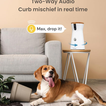 Furbo 360° Dog Camera: Pet Security Cam w/Barking Alerts, Rotating View, Treat Toss w/Phone App, Smart Home Puppy Monitoring, 2-Way Speaker, No Subscription Needed.