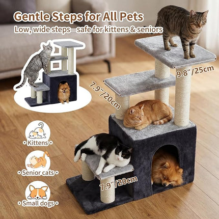 Heybly Cat Scratching Post, Sturdy Pet Stairs & Steps for Indoor Cats and Dogs, Small Cat Tree with Cat Condo,Light Gray