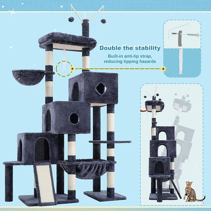 Hey-brother Cat Tree Tower with 3 Condos, Step Climbing Pathway MPJ081G