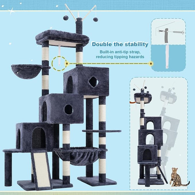 Hey-brother Cat Tree Tower with 3 Condos, Step Climbing Pathway MPJ081G