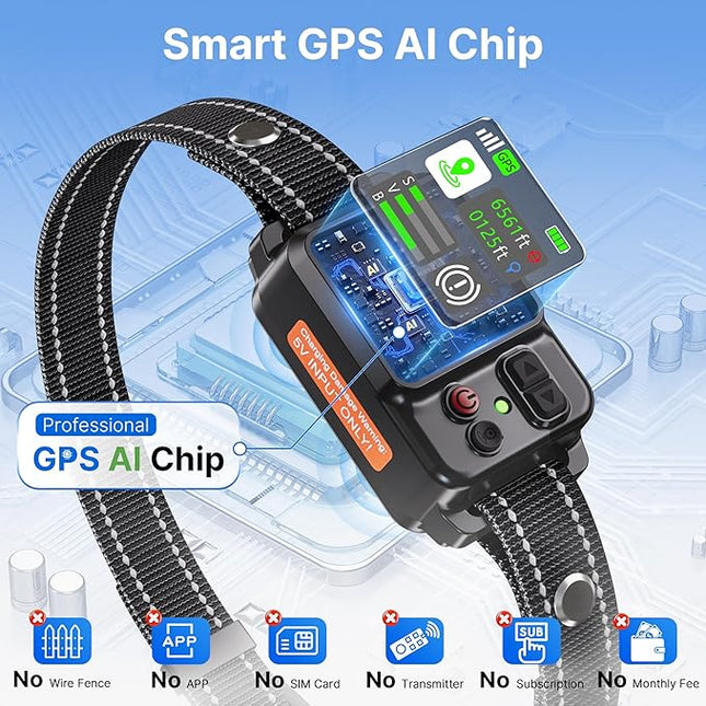 GPS Wireless Dog Fence, Electric Fence for Dogs | Circular Boundary from 49 to 6561 ft | Outdoor Use Only
