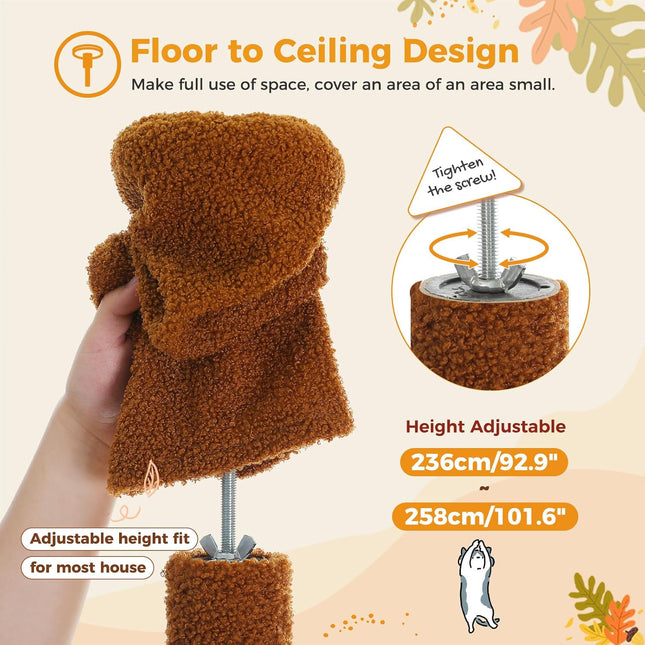 PAWZ Road Large Cat Tree Floor to Ceiling Cat Tower with a Cozy Condo, 6-Tier Cat Climbing Activity Center