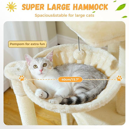 PAWZ Road Cat Tree for Indoor Cats,104cm Cat Tower with 2 Spacious Condos, Multi-Level Cat Condo House ,Beige