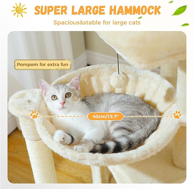 PAWZ Road Cat Tree for Indoor Cats,104cm Cat Tower with 2 Spacious Condos, Multi-Level Cat Condo House ,Beige