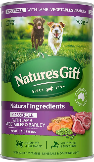Nature's Gift Adult Wet Dog Food in Can, Casserole with Lamb, Vegetables & Barley 12x700g - Wholesome Mealtime in a Convenient Can, Natural Ingredients with Added Nutrients for Everyday Health
